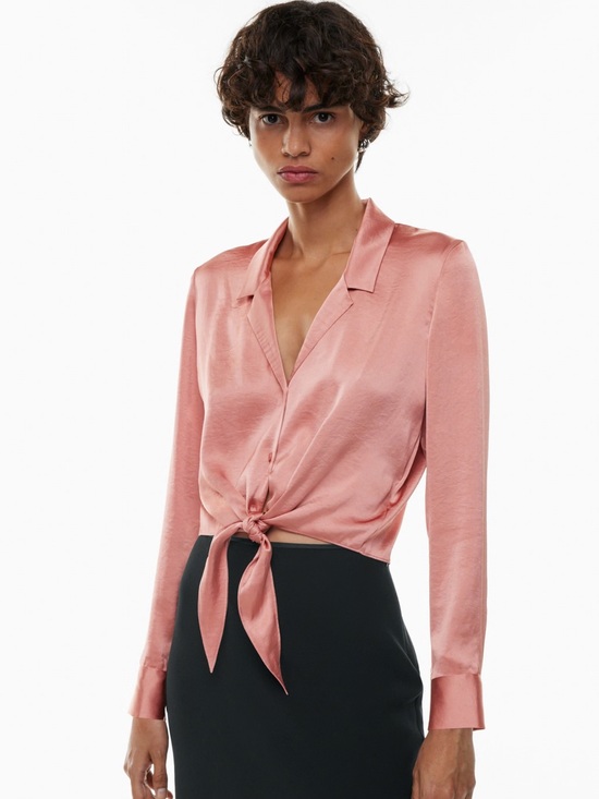 Aritzia Tops - Aritzia Wilfred Sz M Satin Pink Tie Front Button Front Blouse